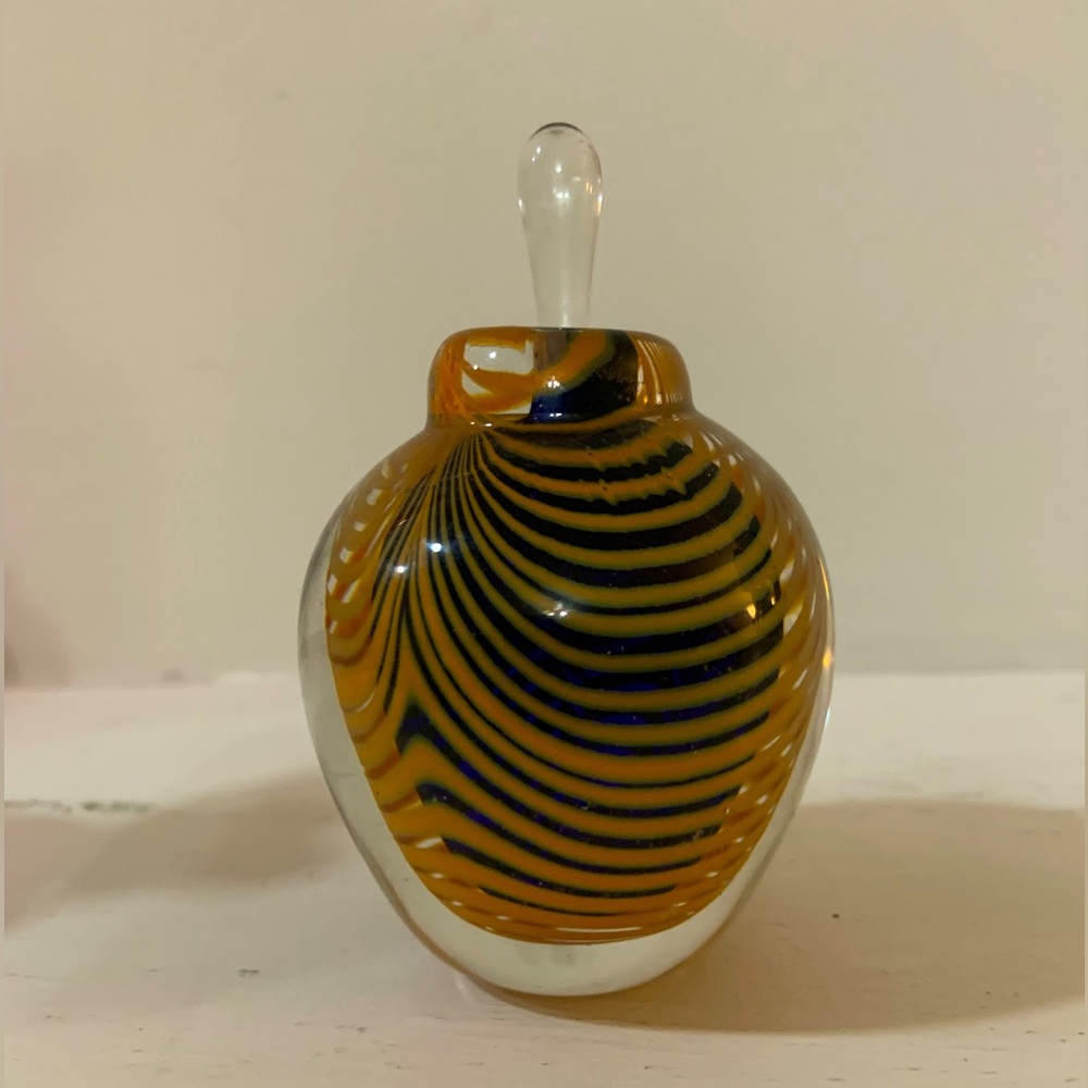 VINTAGE HAND BLOWN PULLED FEATHER CRYSTAL PERFUME, BOTTLE STOPPER CLEAR, NEW